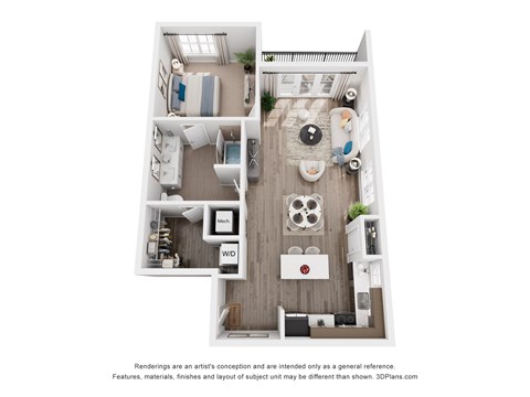 Floor plan for 1 bed, 1 bath, 856 sqft